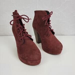 Steve Madden Women's Boots 7.5 Raspy Burgundy Wine Nubuck Suede Platform Lace Up